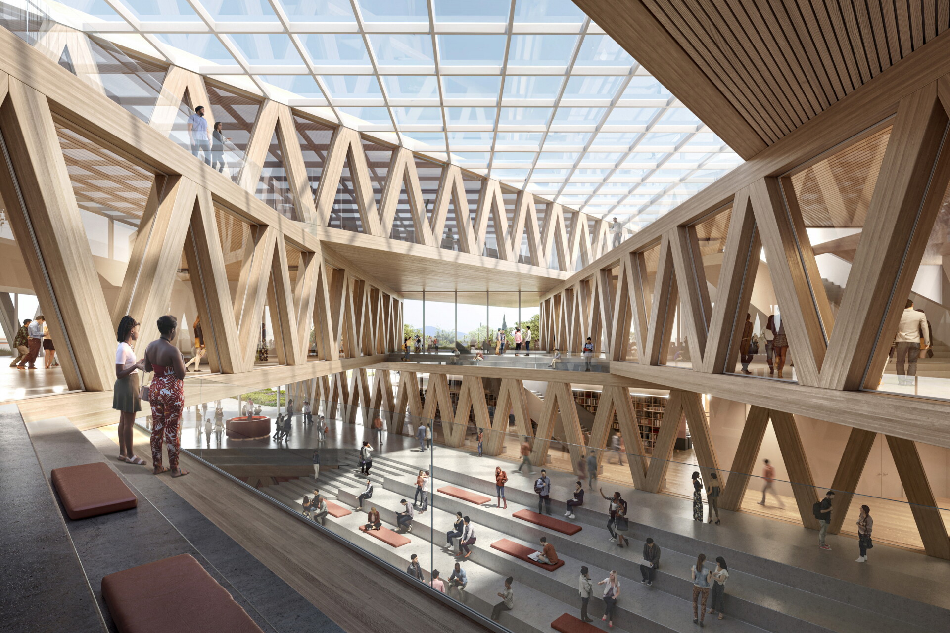 Stacked rectangular structures form Jenga-like college building