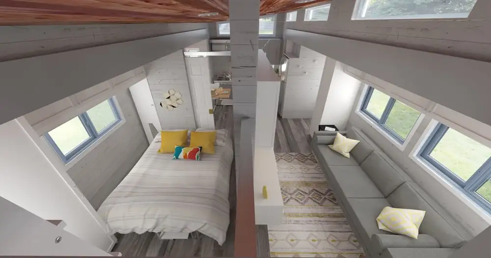 The Aurora features a desk area with drop-down Murphy bed
