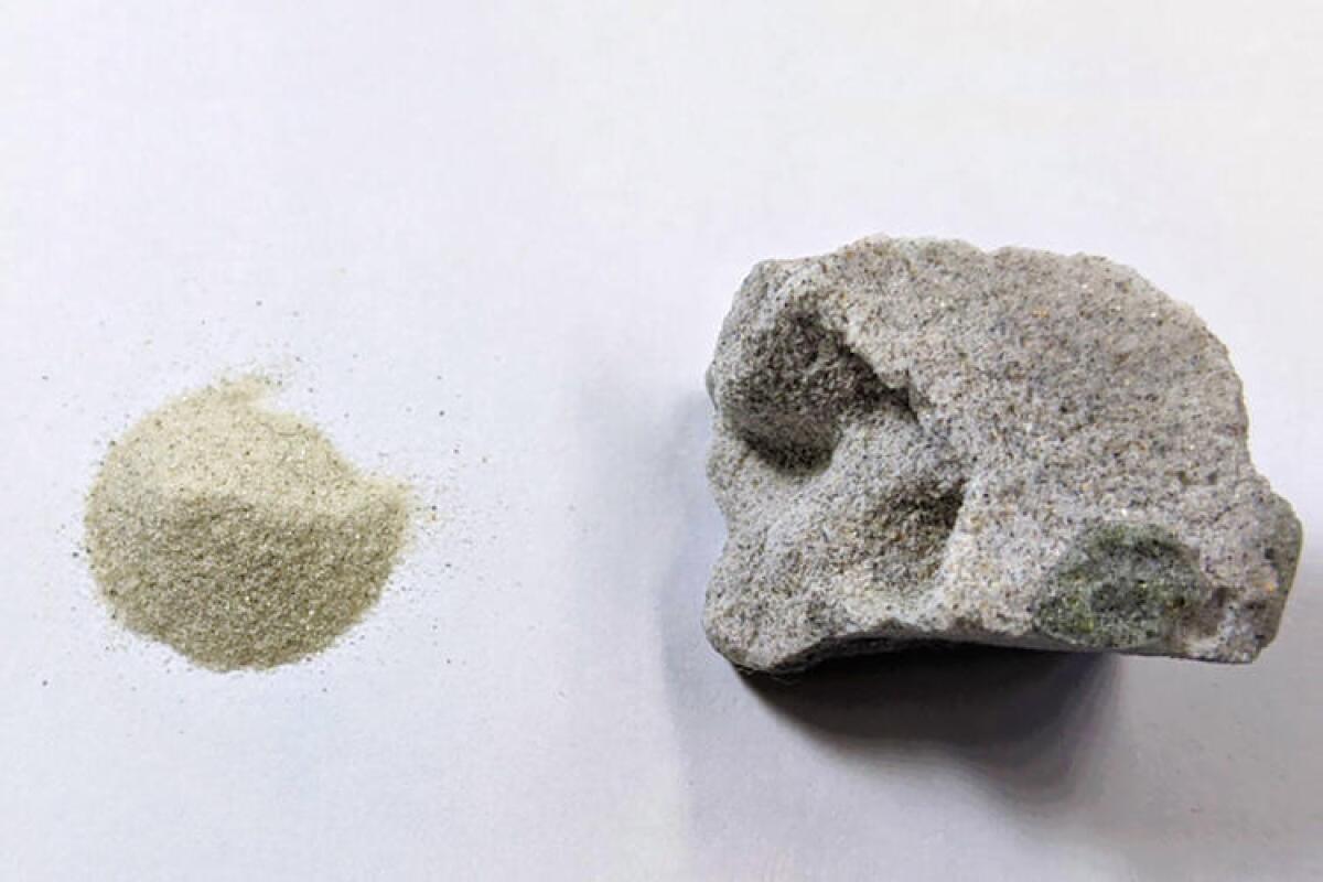 A sample of the new cement-free concrete, made by bonding sand directly through alcohol and a catalyst