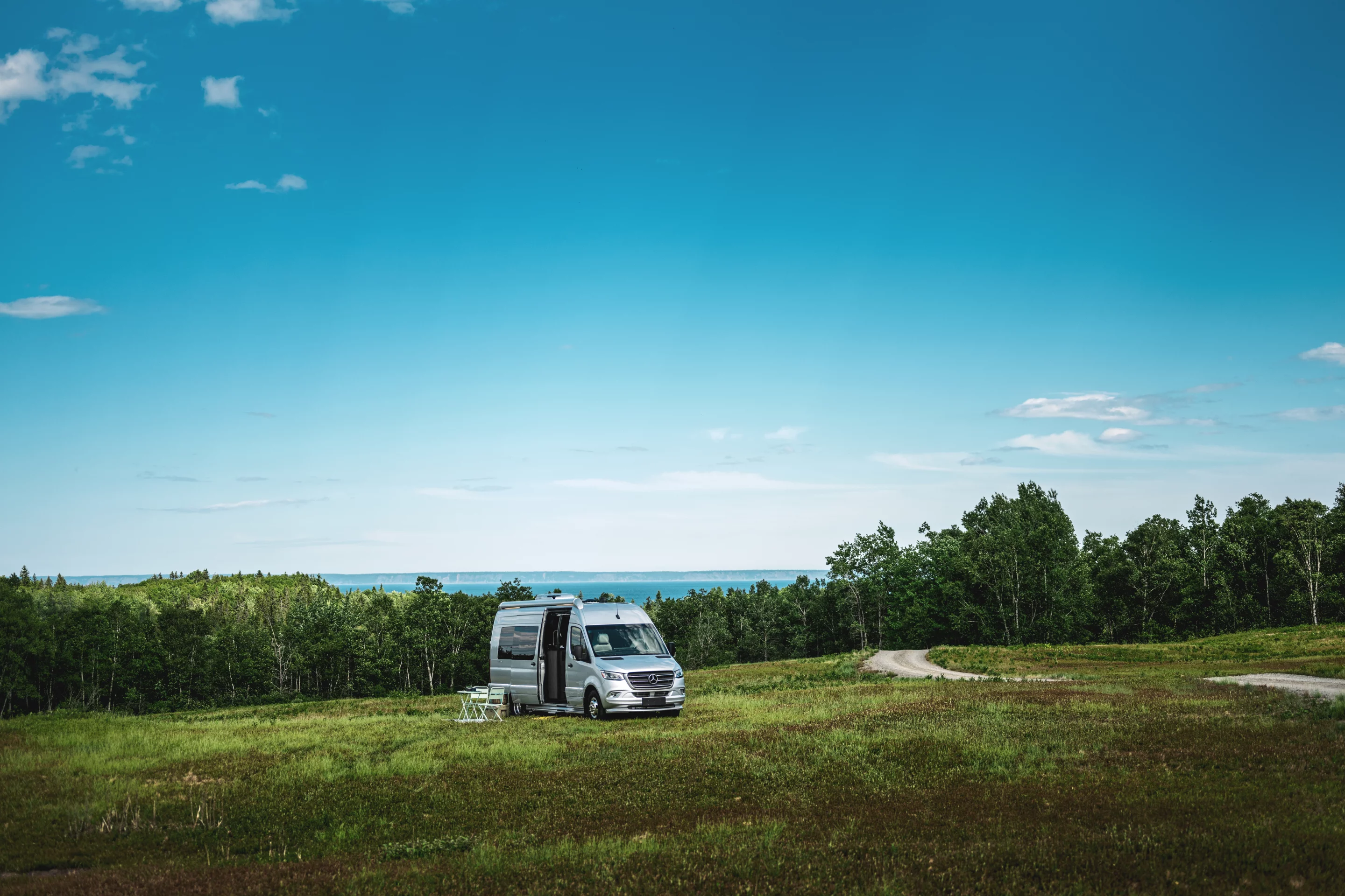 Whether driving deep into the desert or making camp in a large field like above, the E1 Package helps Airstream motorhomes stay off-grid longer