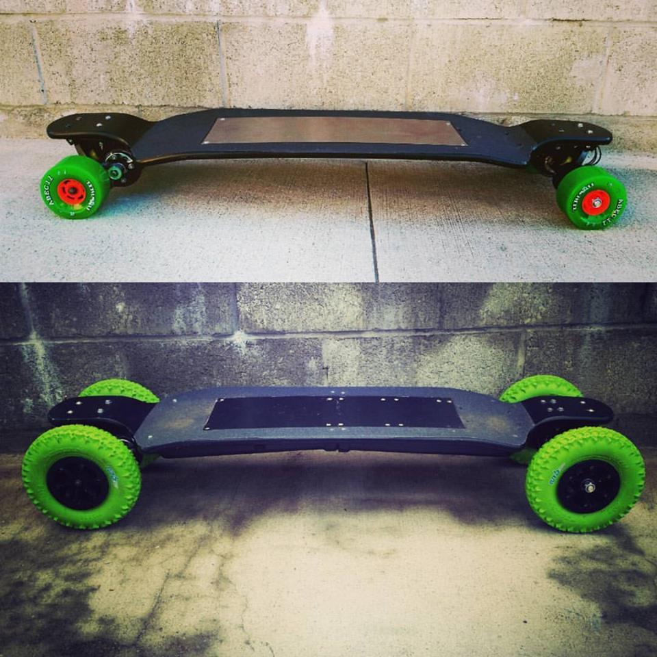 The Revo 4WD works with both urethane wheels and pneumatic tires
