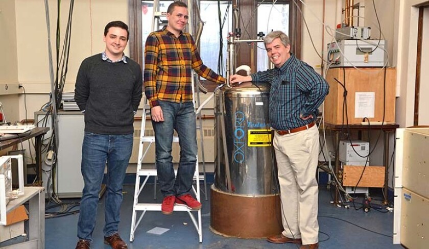 The Yale team (from left) Jared Rovny, Robert Blum, and Sean Barrett, who discovered the time crystal signature
