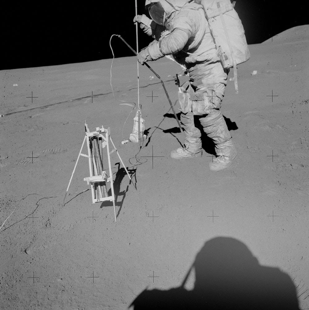 The drill assembly on the Moon