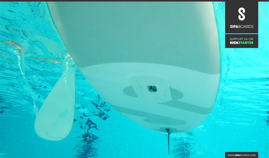 The SipaBoard's motor first inflates the board, then powers it to speeds up to 3.5 knots