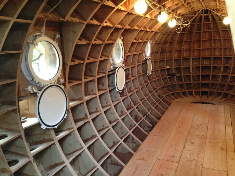 Chris Robinson has built a "tsunami-proof" floating dwelling in his backyard, called the Tsunamiball (Photo: Chris Robinson)