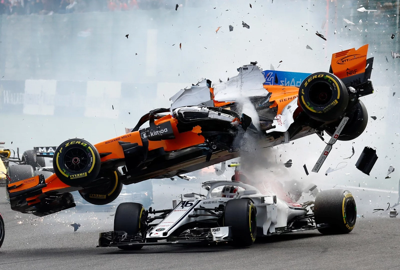 A crash at the first corner of the Belgian Grand Prix in August 2018