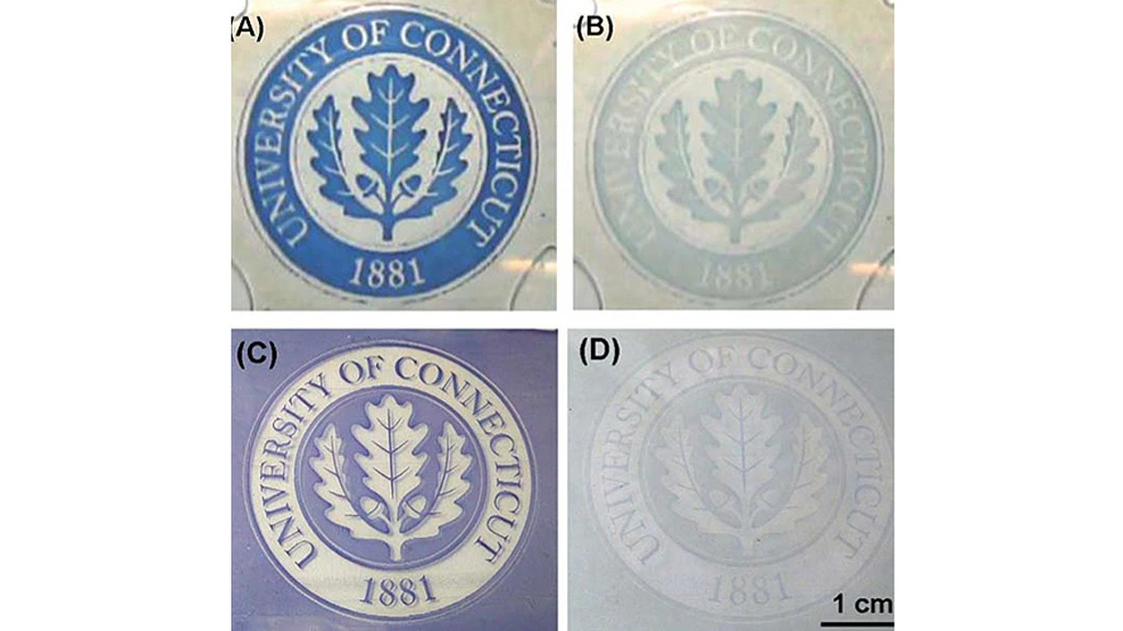 Examples of the contrast in colors that can be achieved using Sotzing's new electrochromic method