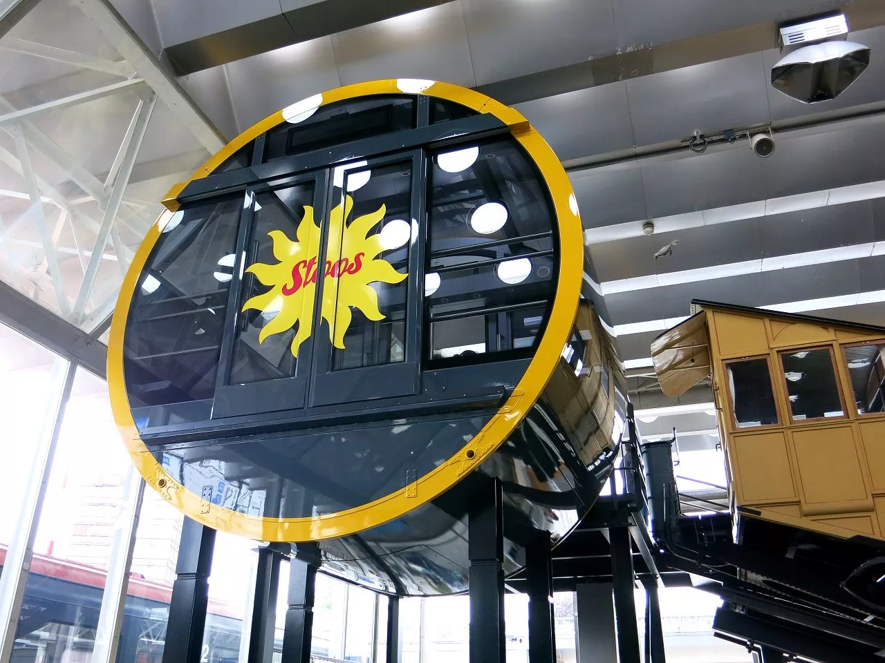 Each of the Stoosbahn's two carriages can carry 136 passengers and is made up of four circular pods