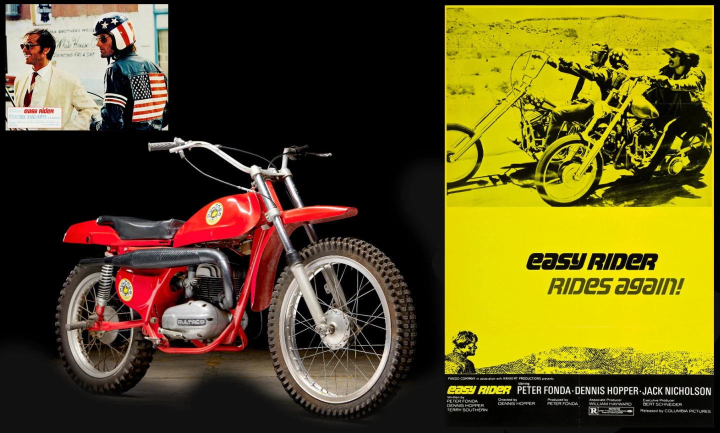 This is the Bultaco ridden by Peter Fonda in the opening sequence of Easy Rider, where Peter Fonda meets Dennis Hopper who is riding a CZ dirt bike, they become friends, and from then on they are both riding choppers