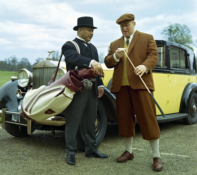 This is the arch-villain Goldfinger's black and yellow Roller from the James Bond film to which he gave his name. It sold for US$121,000 in 1986 at a Sotheby's auction.