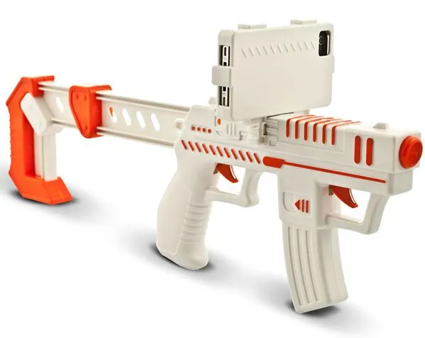 The appBlaster is an iPhone accessory that allows you to shoot at virtual aliens in your real-life surroundings, via the Alien Attack augmented reality app (Photo: RED5)