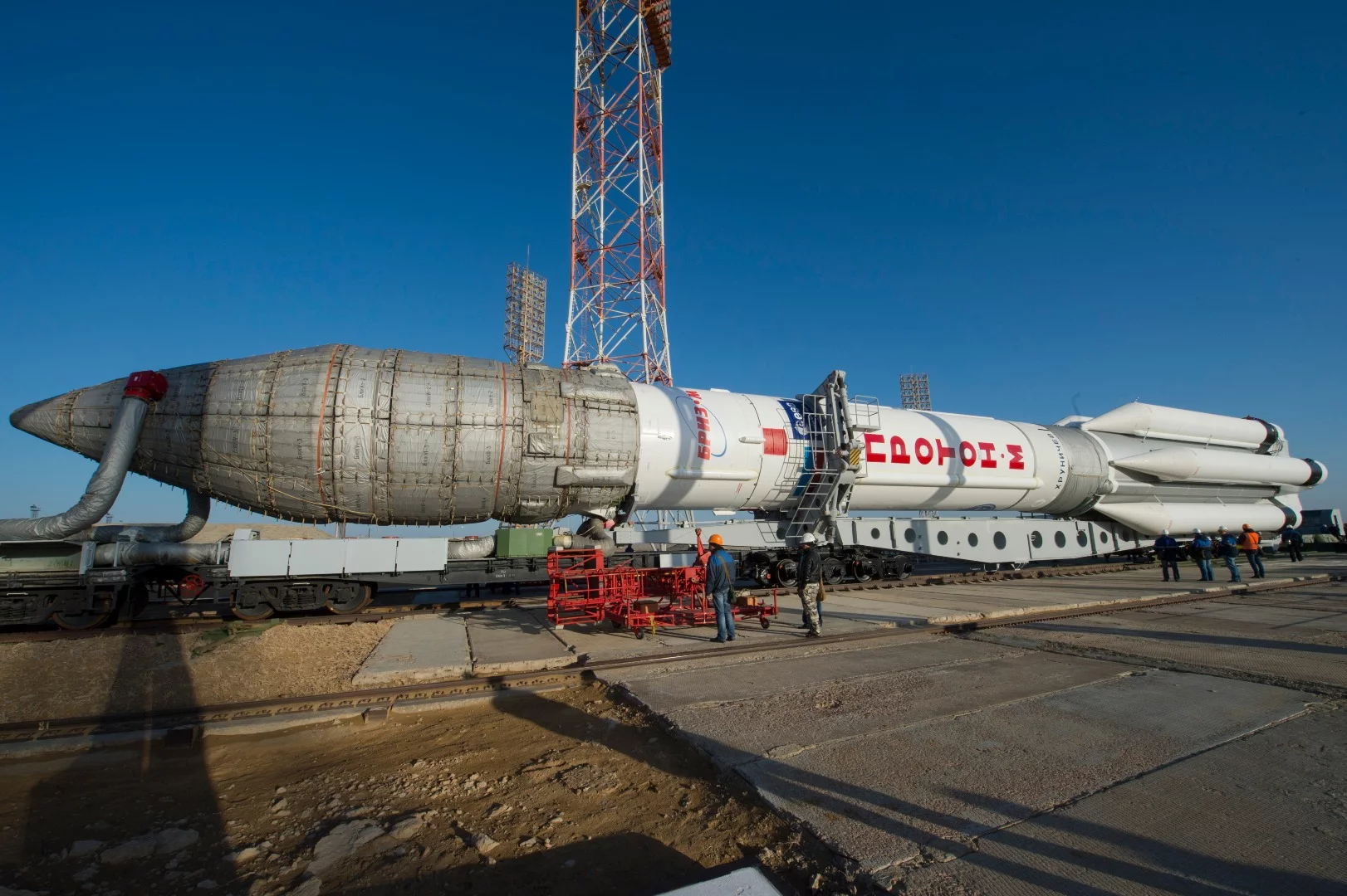 The Proton-M enroute to the launch pad