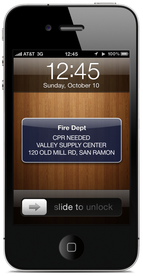 An alert received by a trained CPR user