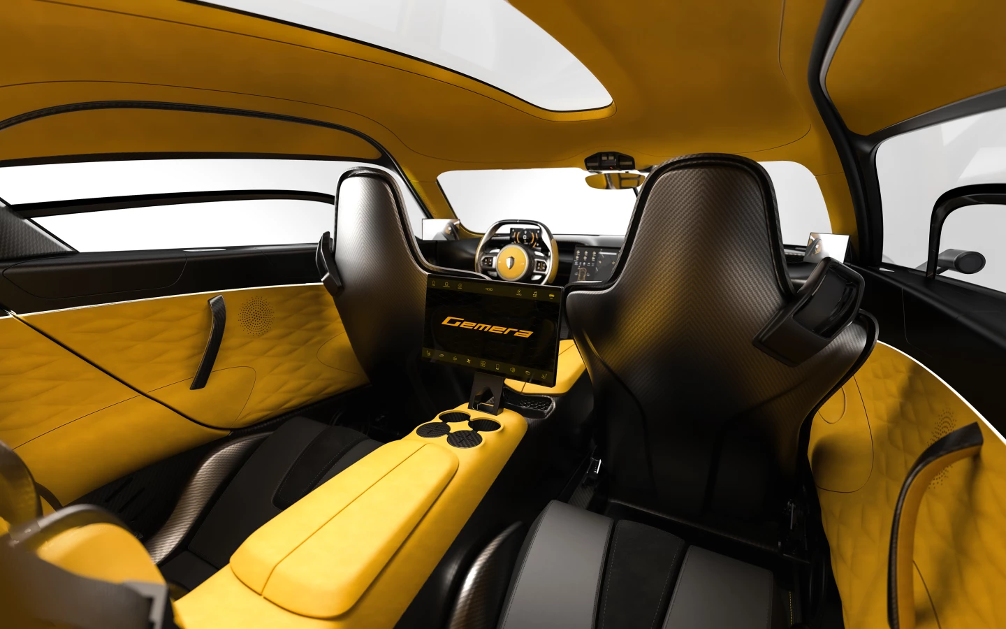 The Gemera has a rear infotainment screen and twice as many cupholders as passengers