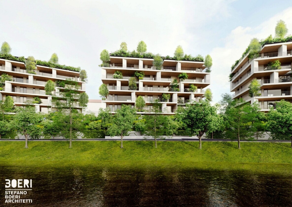 Taking the place of a defunct factory, the Cà delle Alzaie project will include three buildings each standing seven stories tall