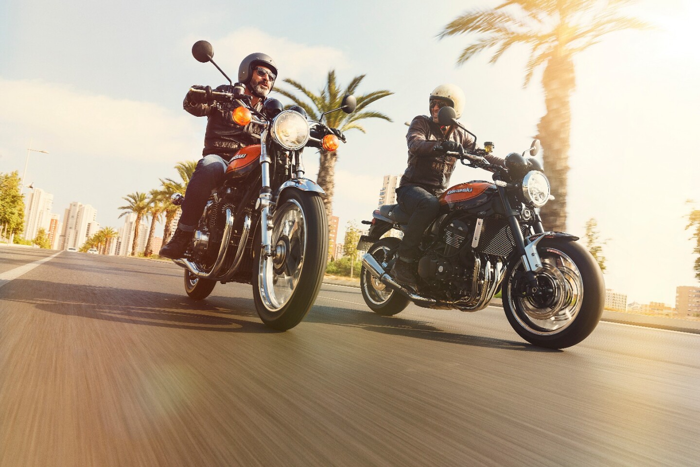 The 2018 Kawasaki Z900RS (right) next to the bike it is designed after, the 1972 Z1