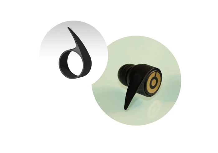 A "Concha lock" is crafted from silicon and can be fitted to Earin, providing a wing to nestle along the inner ear and a more secure fit