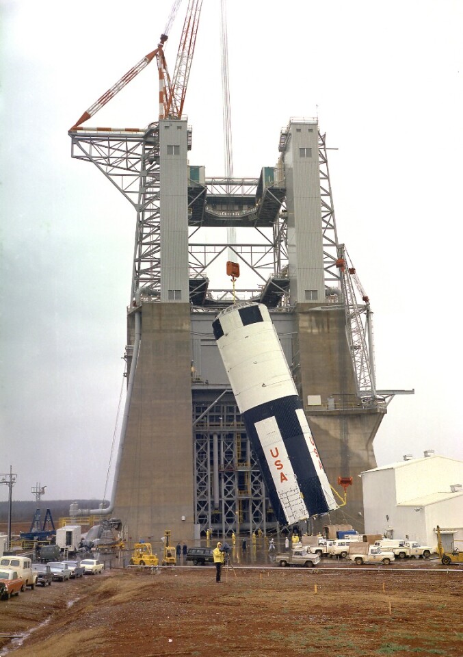 The S-IC static test stand at the Marshall Space Flight Center