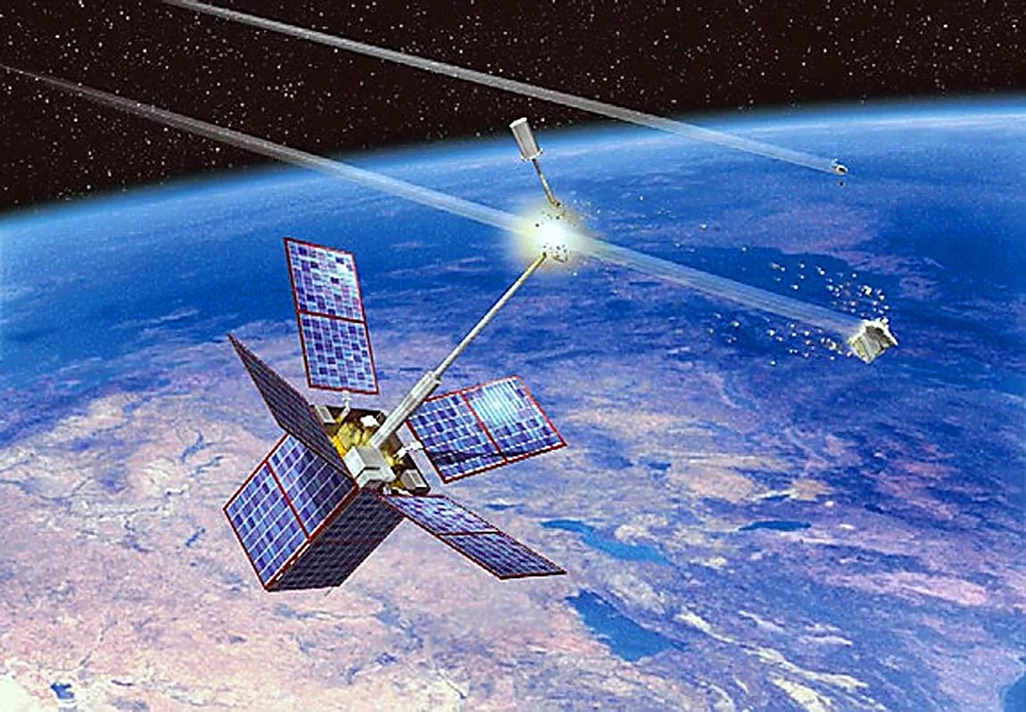 Artist's conception of the 1996 collision of a fragment of an Ariane rocket stage with the French Cerise military satellite (Image: CNES)