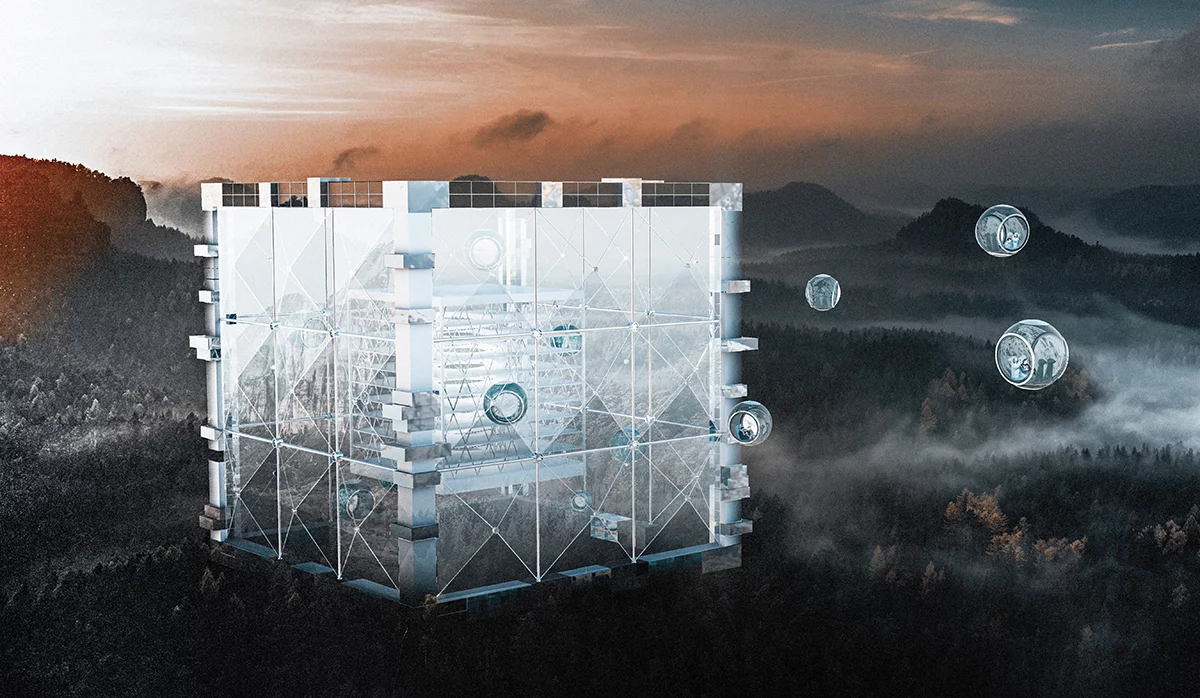 Memory Cube Skyscraper, by Keyi Shen, Zichao Zhong, Dingyu Li, Jian Yan and Yuan Zhang, would recreate natural areas that will be destroyed by climate change for future humans