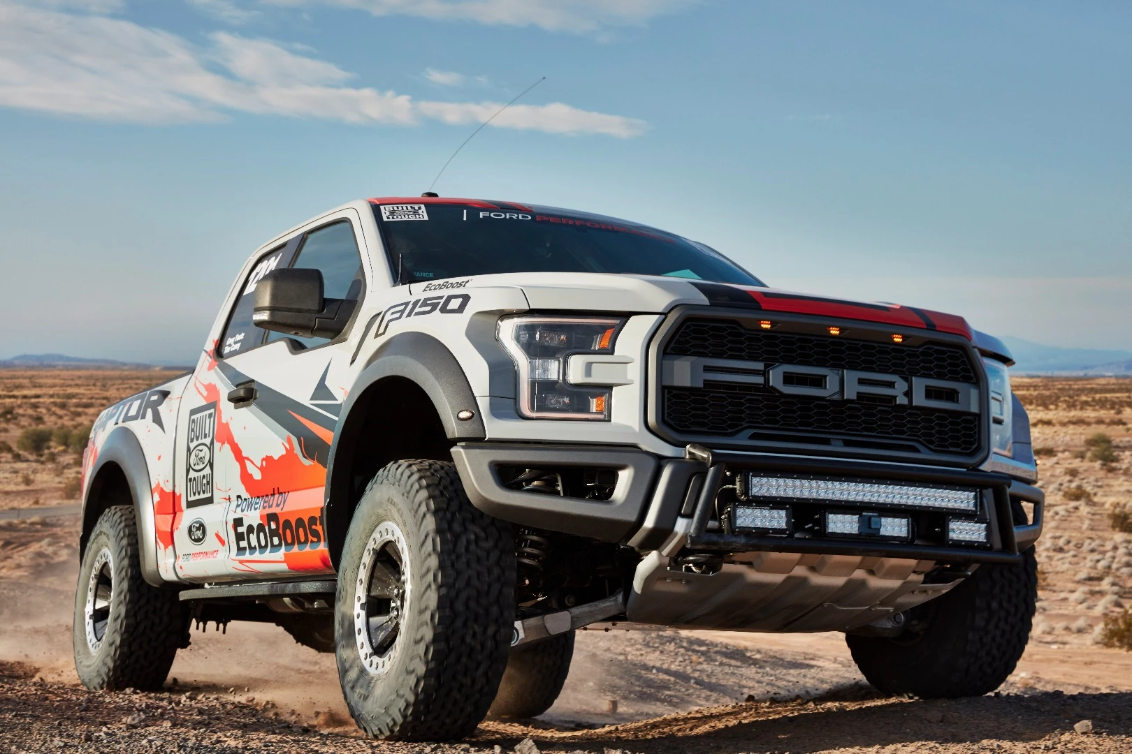 Tougher Fox Shox suspension has been fitted to the race truck to make sure it can soak up everything the desert can throw at it