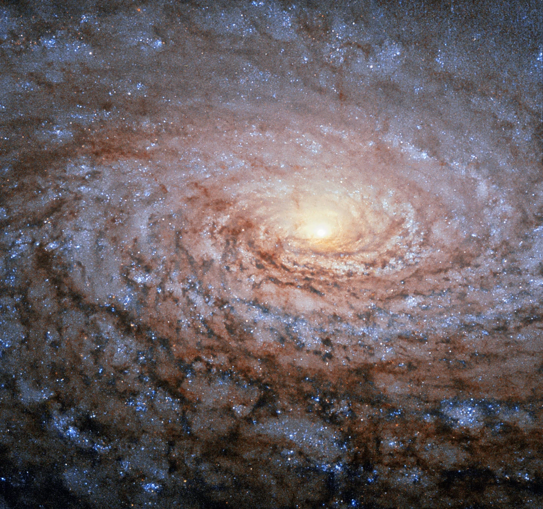 Hubble mosaic of the Sunflower galaxy (M63), which is located 27 million light-years from Earth in the constellation Canes Venatici