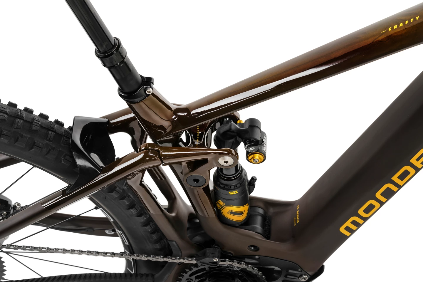 The Mondraker Crafty Carbon XR Ltd enduro eMTB benefits from Mondraker's Zero suspension system, which sees the Öhlins rear shock floating between two links and compressed from both ends