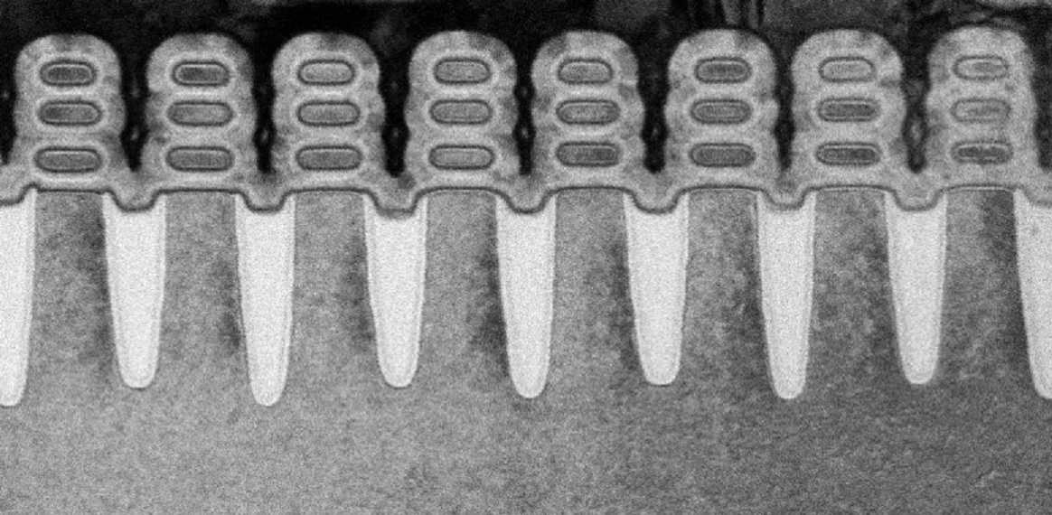 A scan of IBM Research Alliance's 5 nm transistors, made of stacked silicon nanosheets