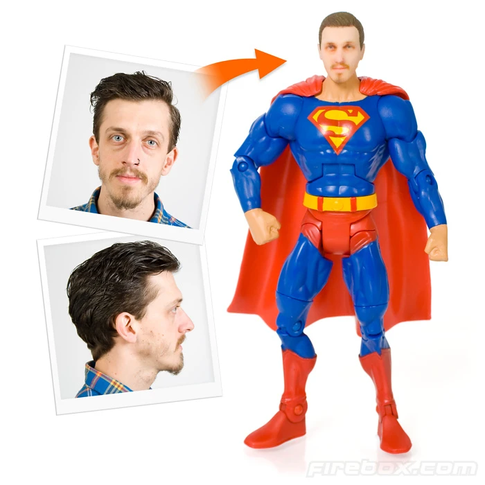 For about $127, UK novelty company Firebox will create a 3D-printed model of your head, which you can stick on a supplied superhero action figure