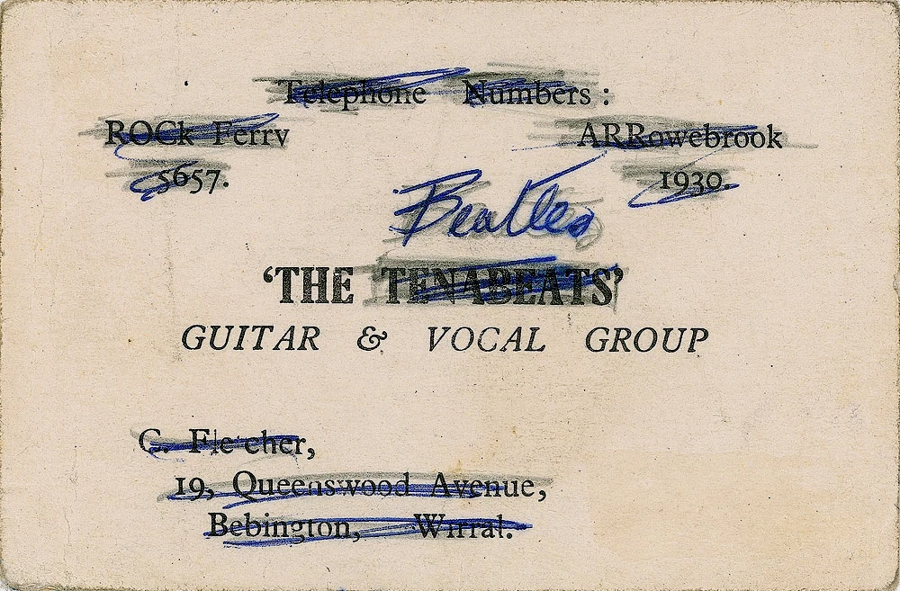 This is the very first Beatles Business Card. John Lennon was asked for an autograph before his new band, the Beatles, had produced cards. So he used a card from another Liverpool band at the same show, The Tenabeats, and repurposed it. The card comes from early 1962 when the Beatles were playing at the Cavern Club and it has Lennon's signature on the reverse. You'll never guess how much this card sold for at auction in 2016. Answer HERE