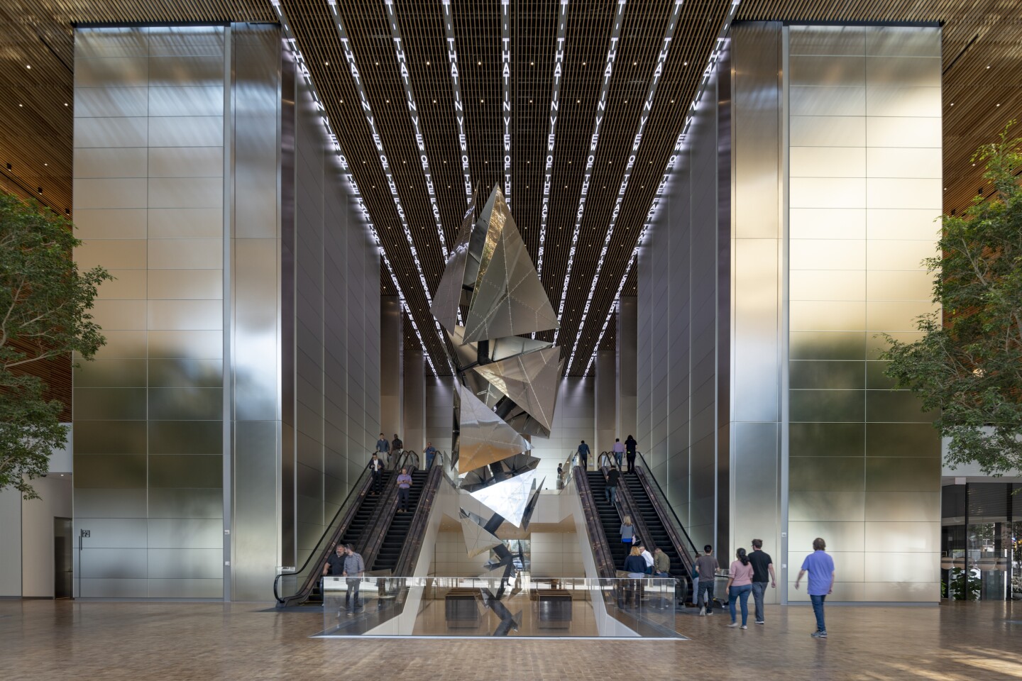 The Comcast Technology Center features a large lobby that includes art installations and a cinematic experience by Steven Spielberg