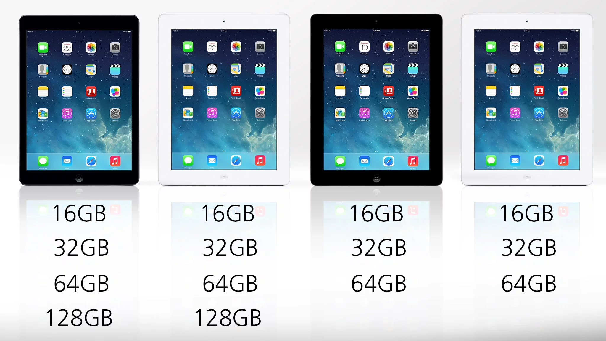 Storage options originally available for each iPad