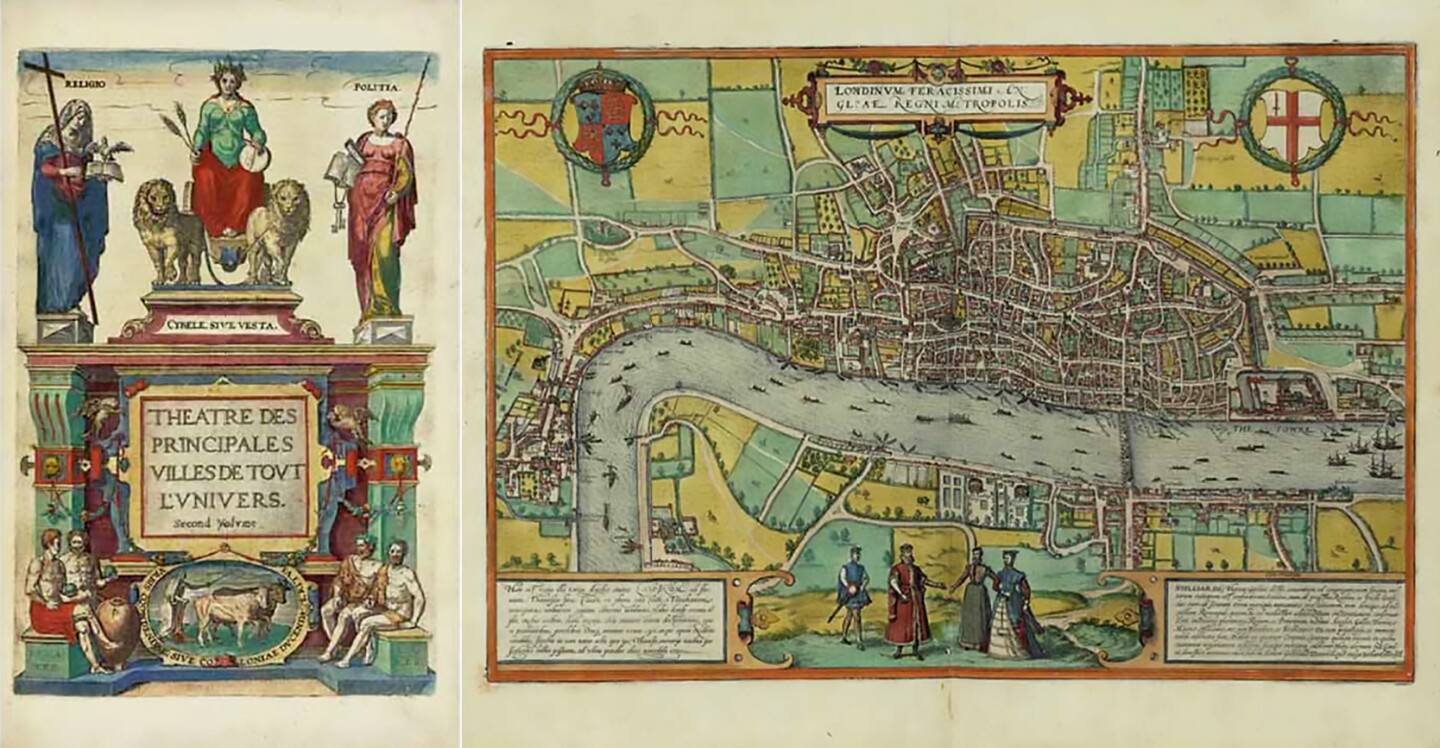 Theatre des Cites du Monde (#21 on this list) is the French edition of Civitates Orbis Terrarum (see #43 on this list), the great city atlas. A copy of Theatre des Cites du Monde was sold for $293,000 by Christies on April 5, 2016
