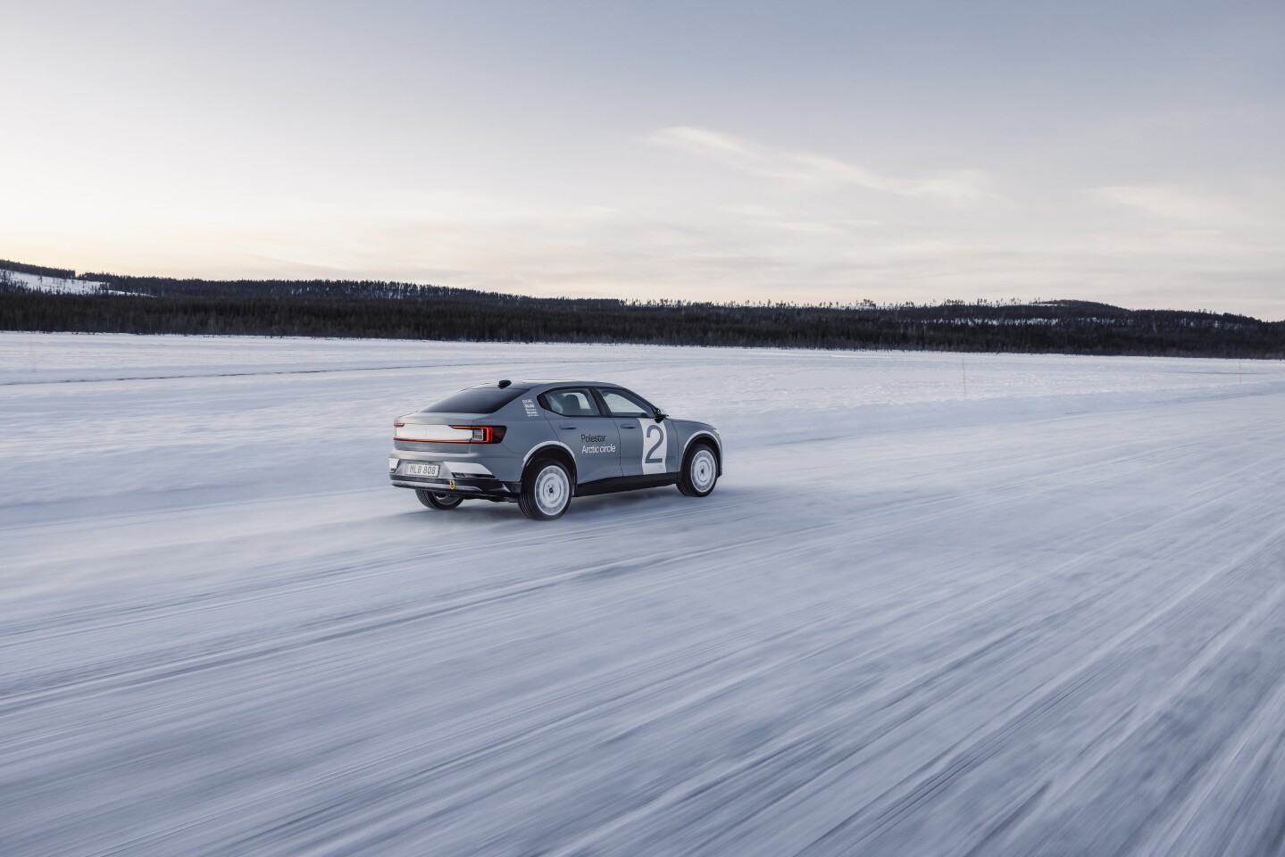 The Polestar 2 "Arctic Circle" features 19-inch winter tires with 4-mm metal studs give extra grip across the snow and ice