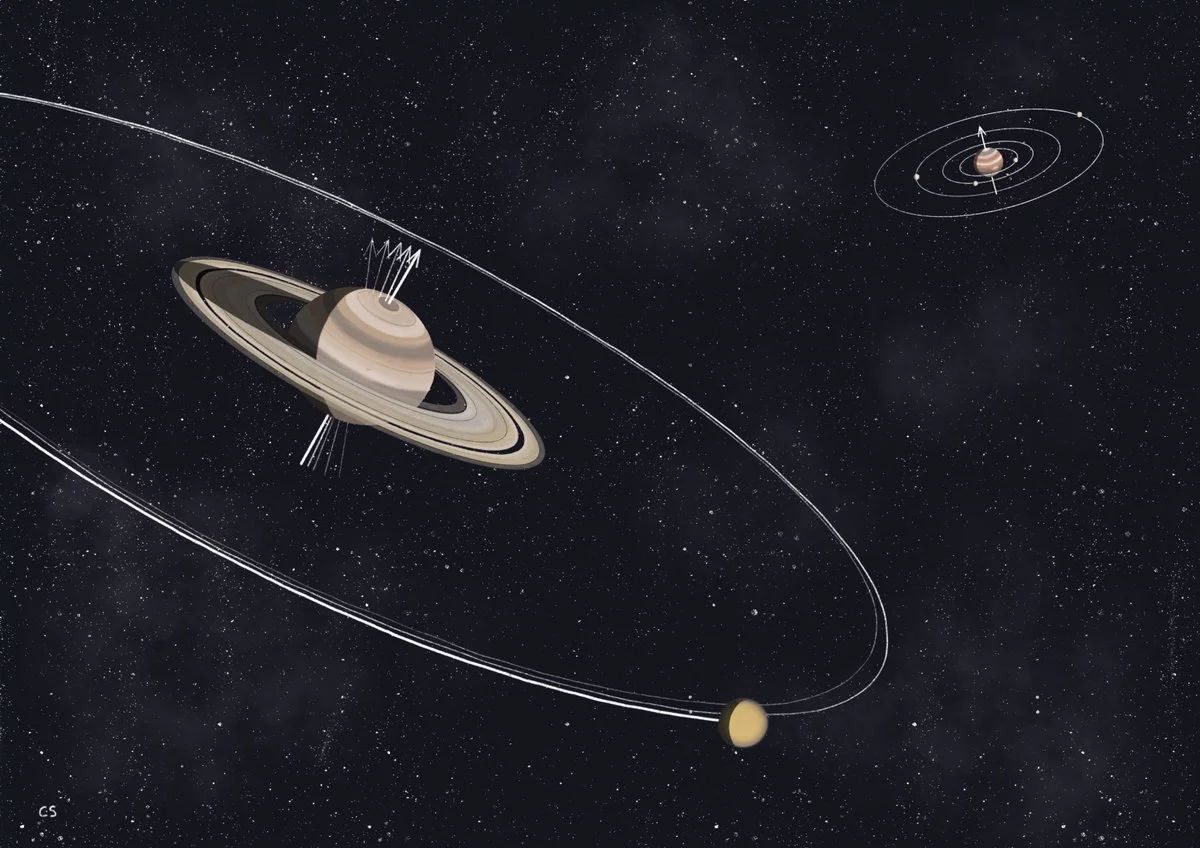 Artist's impression of the tilt of Saturn caused by orbital resonance