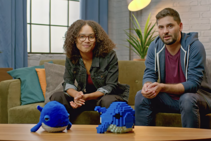 The Brick My World team with their 'before and after' whale