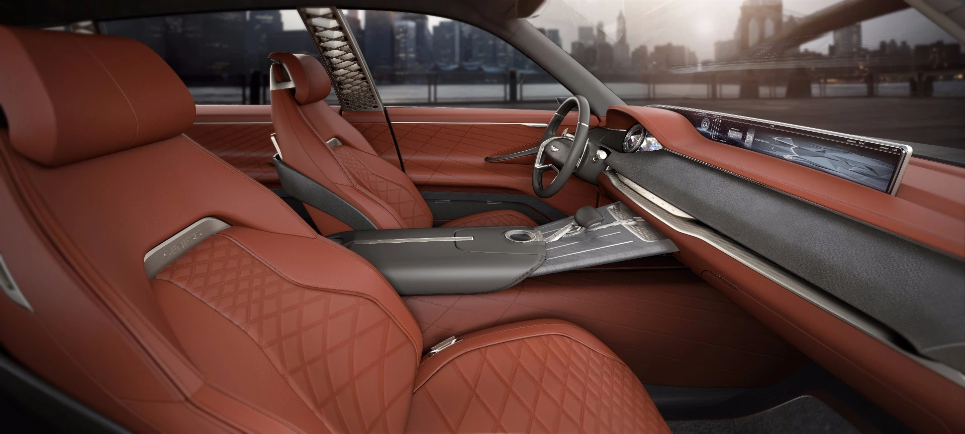Genesis uses semi-aniline leather, Architexture suede, aluminum and ash wood in its design