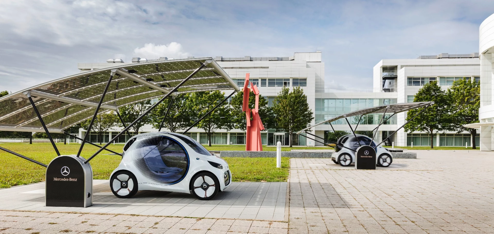 In Daimler's vision, each Smart Vision EQ ForTwo heads to charge up when it's not out picking up customers