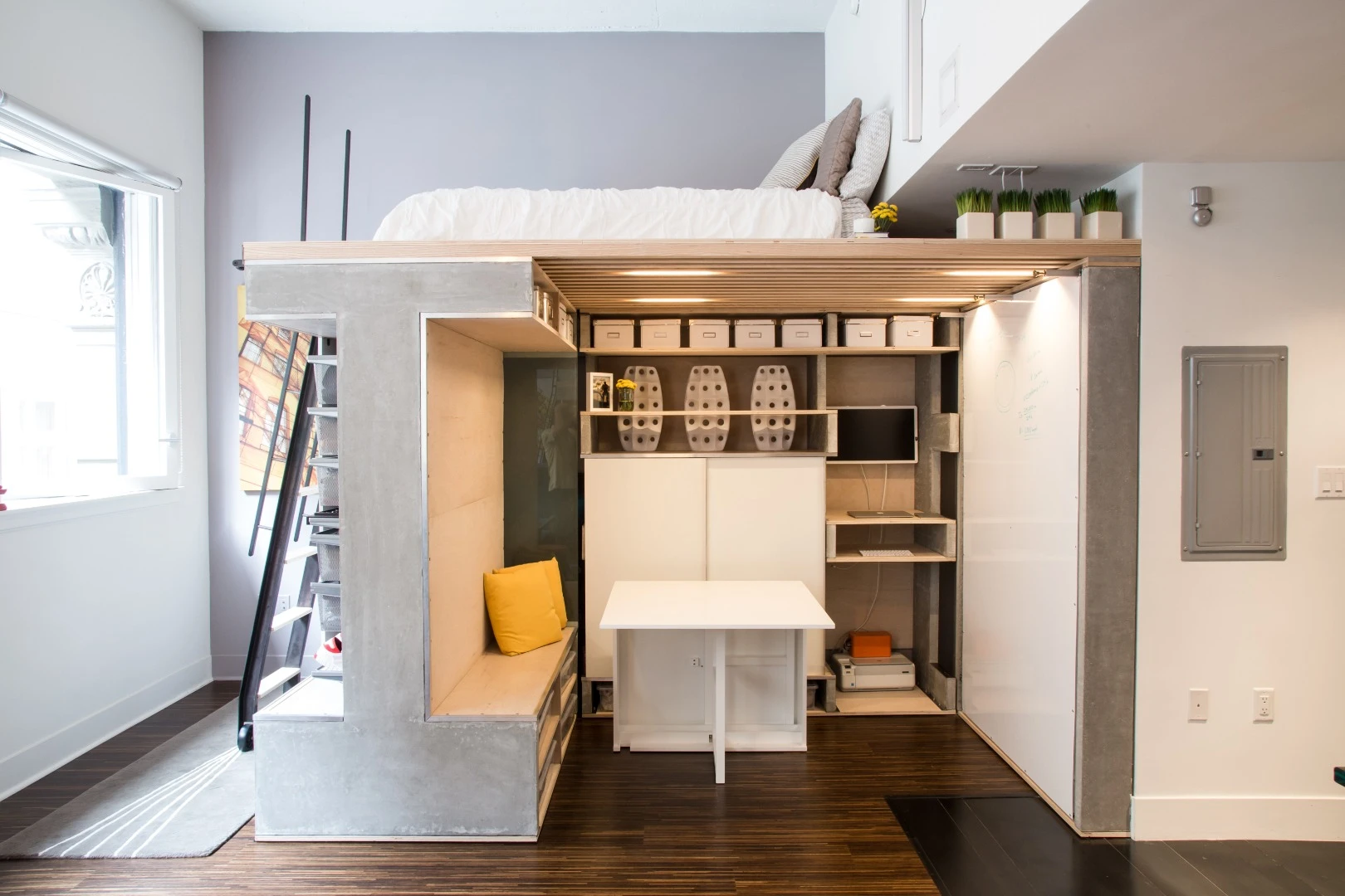 A foldable table can be used at mealtimes, before being collapsed for storage