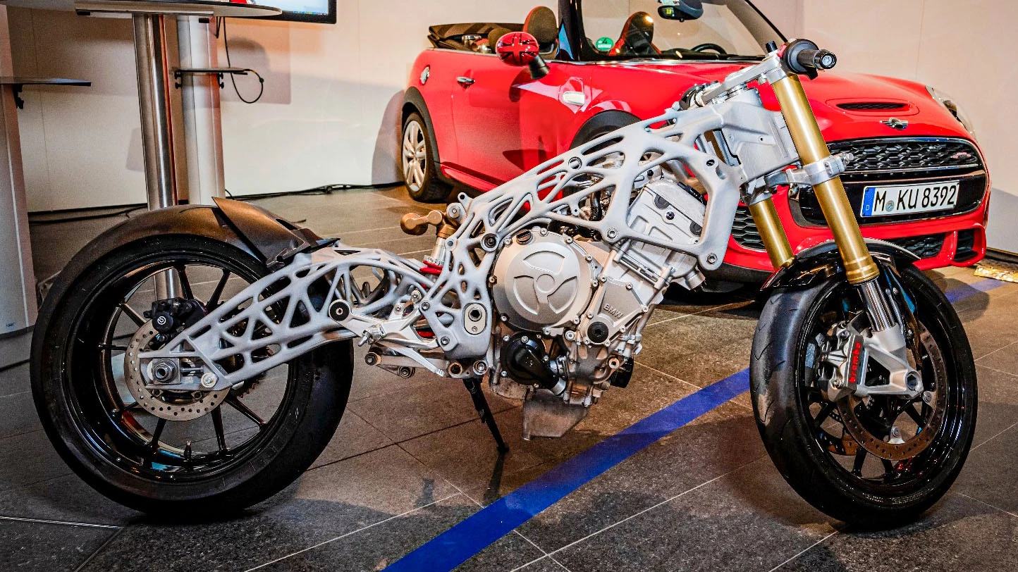 A 2018 prototype shows how much metal can be removed from a BMW S1000RR frame using advanced manufacturing and generative design