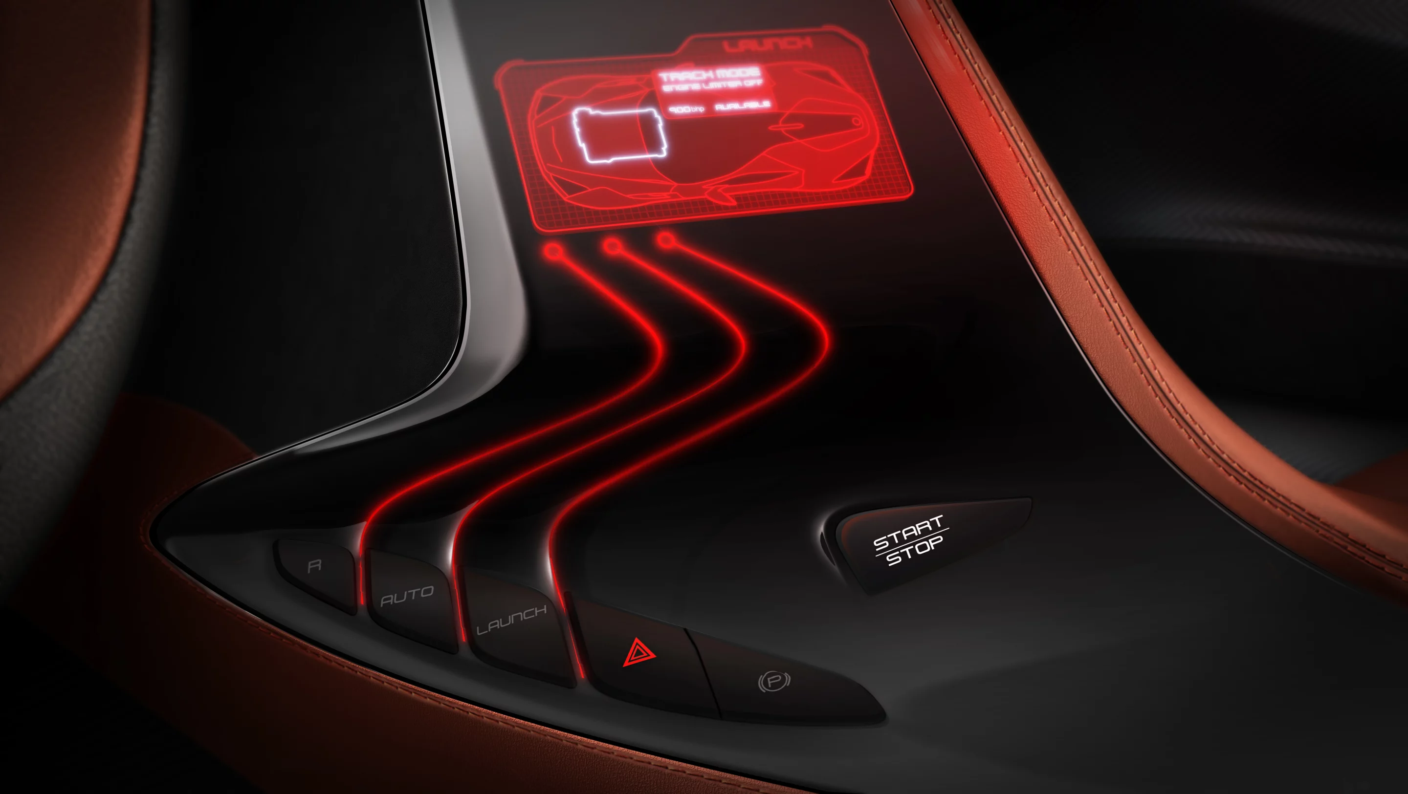 Digital display up the the console displays entertainment, temperature, GPS info and what engine power is available