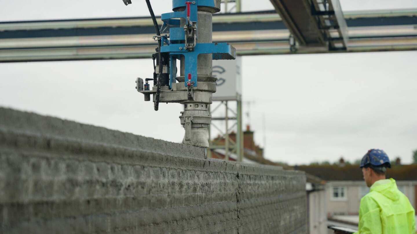 Grange Close's basic structure was printed using a COBOD BOD2 printer, then human builders were tasked with installing the roof, doors, windows, wiring, and anything else required