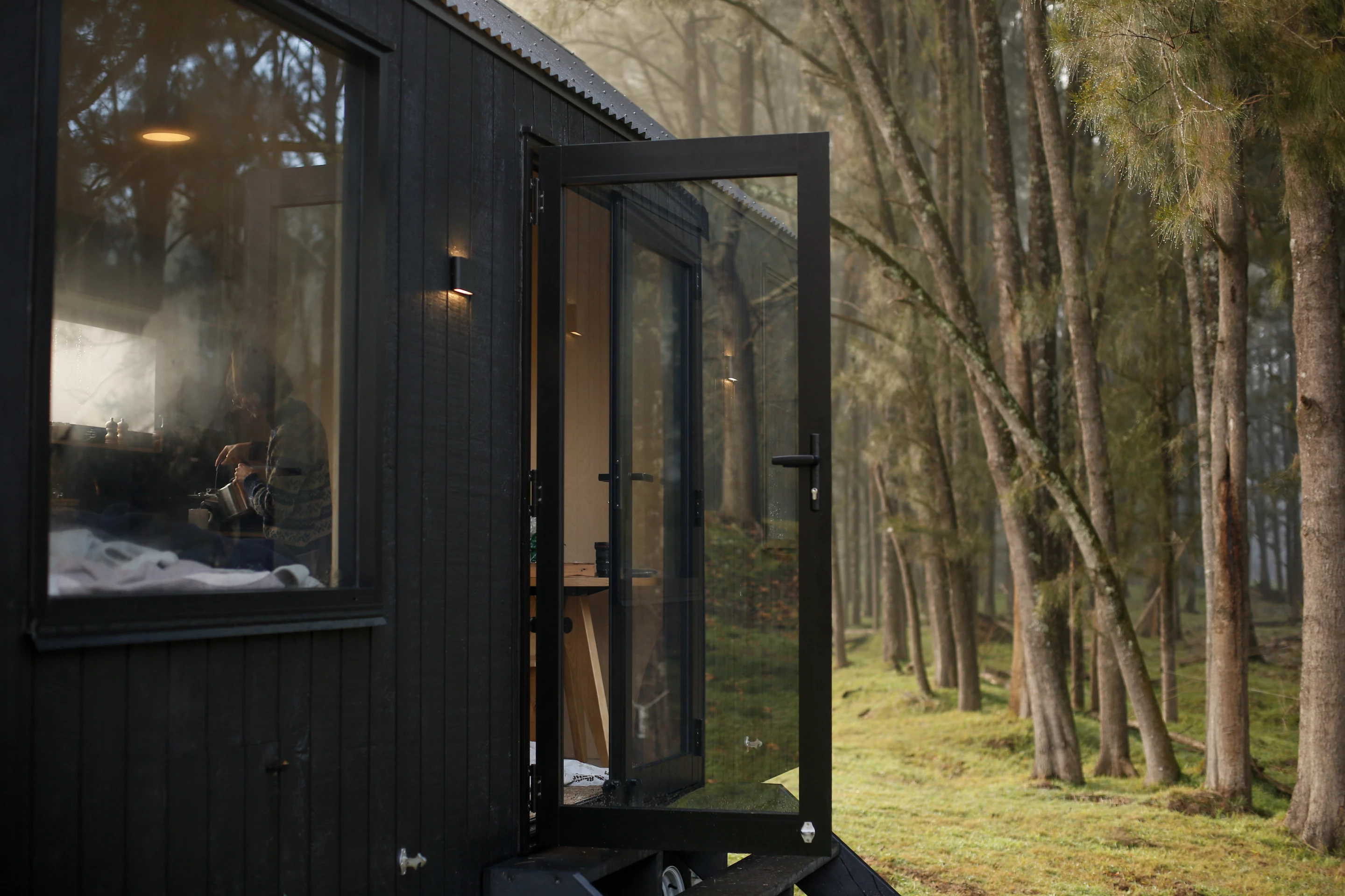 The Barrington Tops Cabin is accessed by French doors