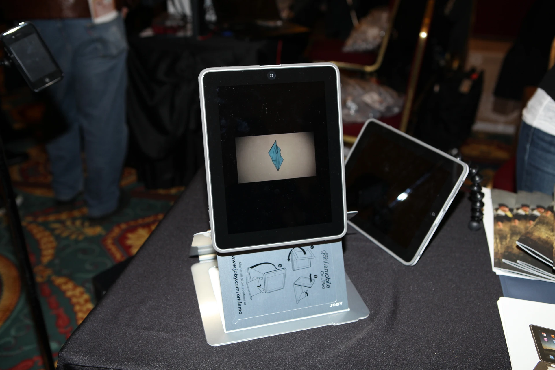 One of the display orientations offered by the fiendishly clever Joby Ori iPad stand