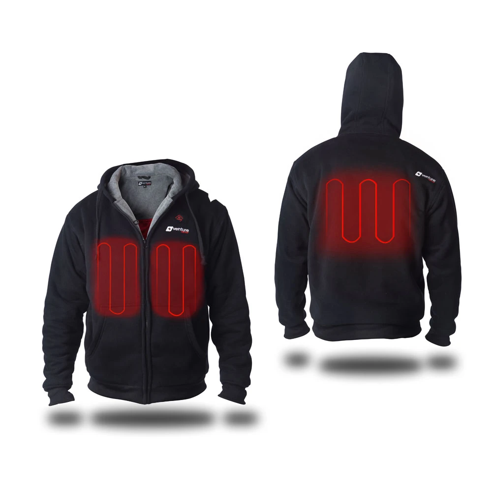 The Evolve Heated Hoodie features a trio of heating panels, one on the back and one on each side of the chest