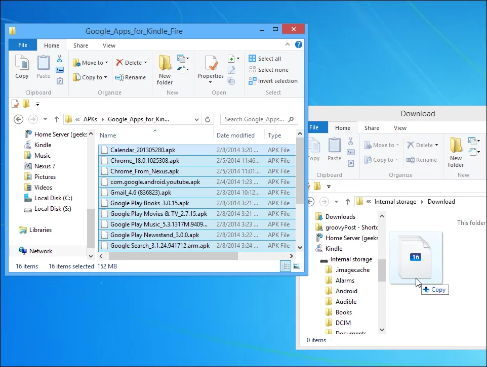 Copy Google apps to the Download folder on the Kindle Fire HD or HDX