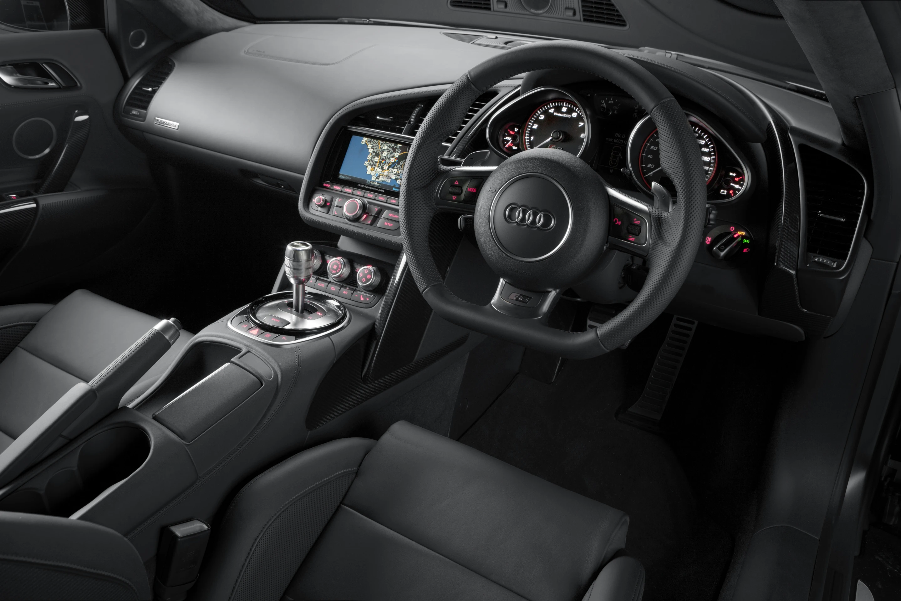 The interior of the Audi R8 V10 plus