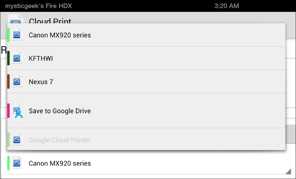 Cloud Print allows you to select any printer you have setup with Google Cloud Print