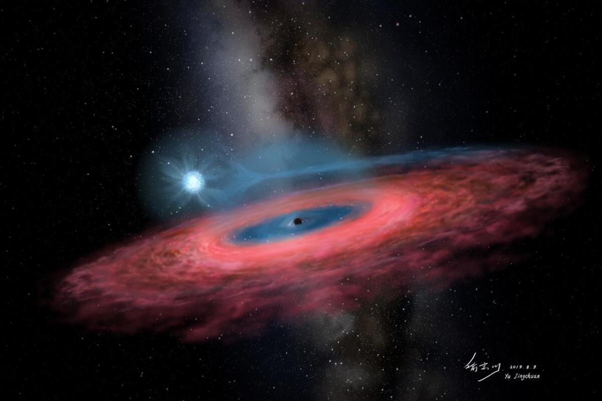 An artist's impression of LB-1, along with its binary star companion