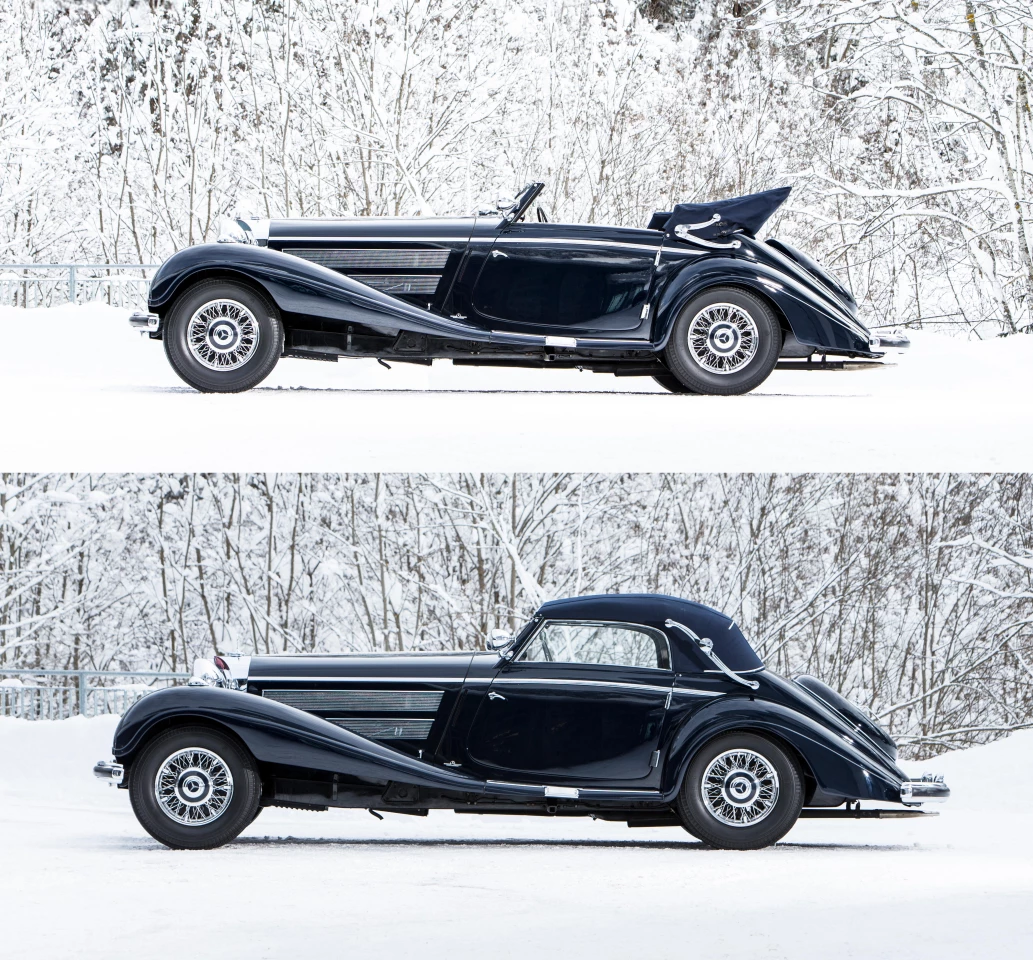 The best of show car at Salon Prive with and without its top in place. Few cars in history look as balanced in both reposes.